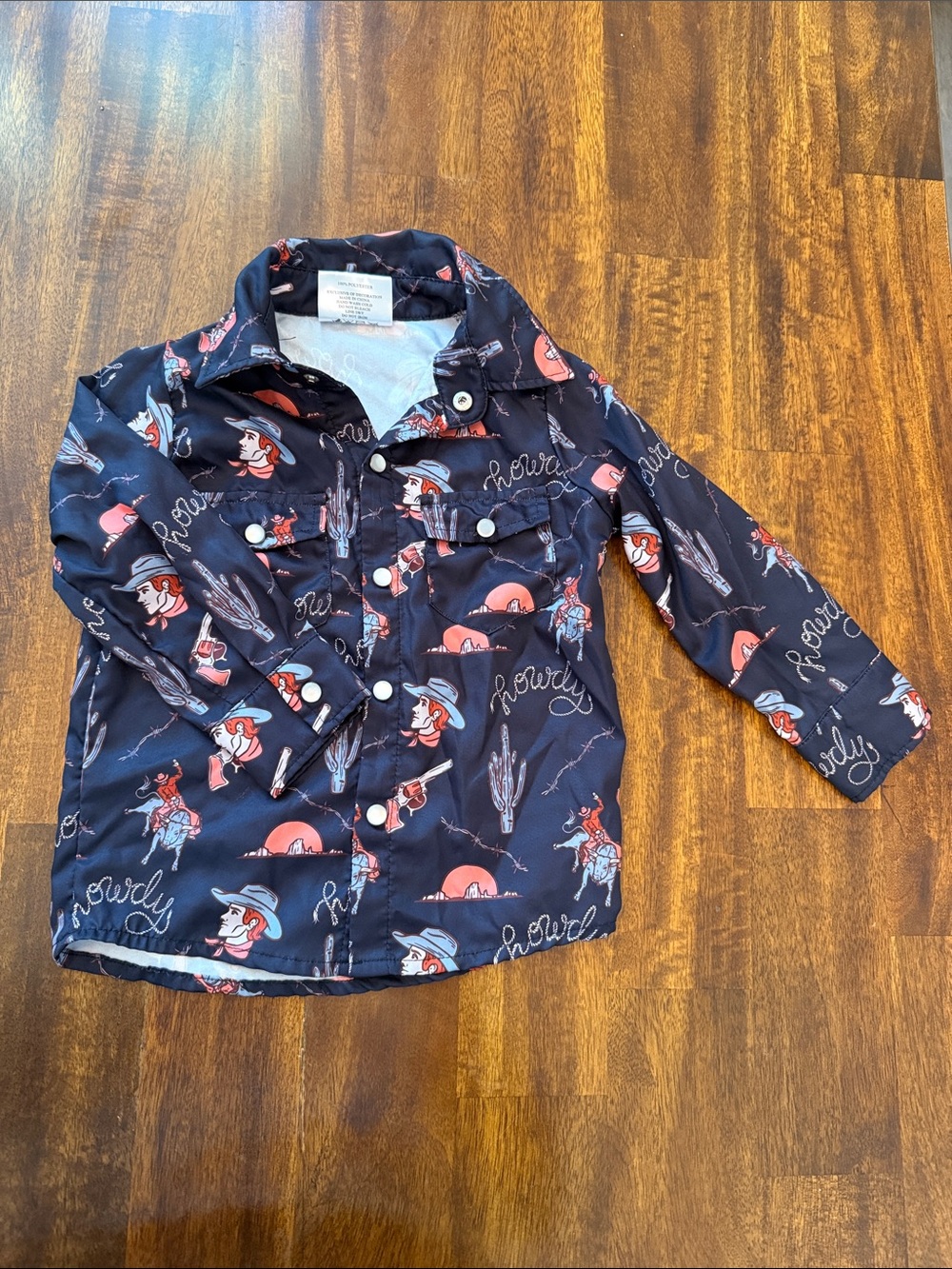 Kids Navy Cowboy Print Button-Front Shirt with Pearl Snaps